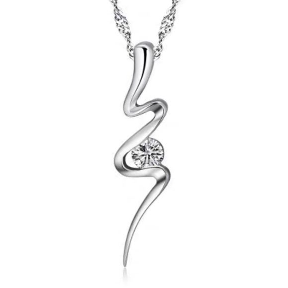 Jewelry - ❣️$25/3❣️ Wave Simulated Diamond Pendant Silver Necklace